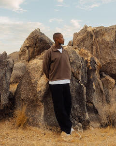 Venta al por mayor marrón Vintage cuello sudadera Unisex pesado grueso 500GSM forro polar 100% algodón sudaderas con capucha ropa de calle - Product Image 2