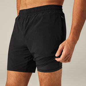 Pantalones cortos para correr 2 en 1 al por mayor, pantalones cortos tejidos para gimnasio, pantalones cortos deportivos de talla grande con logotipo personalizado para hombre - Product Image 3