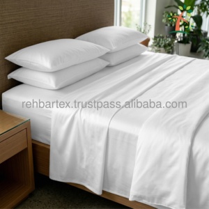 Drap de lit en satin 100% coton (300TC) Lisse et doux avec un tombé élégant, durable, respirant, finition de qualité supérieure pour la maison et l'hôtellerie - Product Image 2