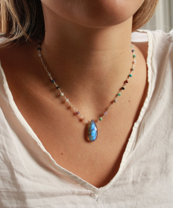 925 argent Sterling bohème pendentif collier fait à la main Labradorite poire pierres précieuses plaqué or femmes mariages idée cadeau femmes - Product Image 3