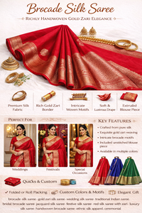 ผ้าไหมโบรเคด ซารี ขอบทองคำปักลายแบบดั้งเดิม ลายทอแบบวินเทจ ไม่ยับ สำหรับงานแต่งงาน งานเลี้ยง และเทศกาลต่างๆ - Product Image 6