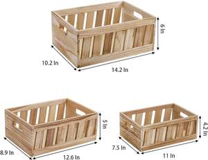 Set of 3 Wood Nesting <b>Crate</b> Rustic Decorative <b>Boxes</b> Storage <b>Crates</b> Wood Container - Product Image 2
