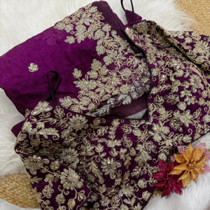 Premium Trendy indien Fandy Satin violet Saree Blouse avec chemisier fantaisie élégant hiver/été fête vêtements de mariage pour femmes fille - Product Image 1