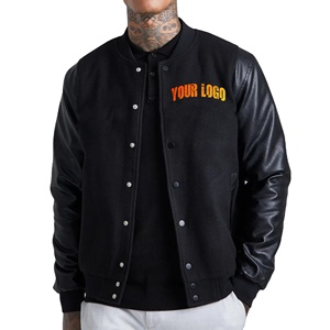 2026 New Arrival 100% Wool <b>Long</b> Body Street Style Varsity <b>Jacket</b> Cotton Sleeve Heavyweight Solid Waterproof Windproof Breathable - Product Image 1