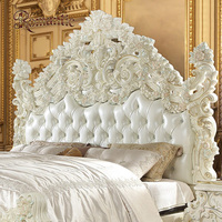 Ensemble de lit de luxe en bois massif blanc royal européen, vente chaude, cuir de haute qualité, ensemble complet de meubles de chambre à coucher