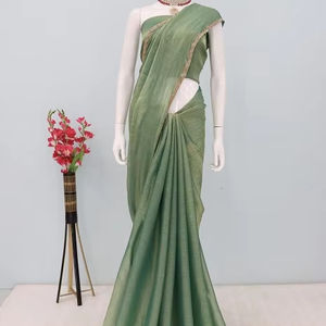 Bollywood diseñador pesado suave Chinon seda Moti encaje trabajo tradicional étnico Saree con blusa nupcial fiesta boda Ropa Étnica - Product Image 1