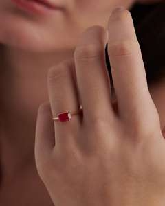 Anillo Pave Simple de Oro Sólido de 14K con Piedra Preciosa Natural Rubí Genuino Octágono Corte Julio Piedra Natal Regalo de Aniversario de Boda Joyería - Product Image 3