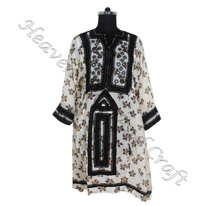 Vestido de seda estilo afgano bordado Real Vintage BDR085 bohemio Vintage de proveedor indio bordado hecho a mano Vintage Real - Product Image 5