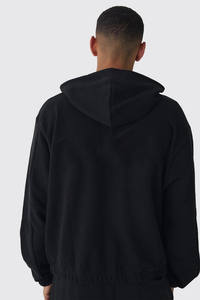 Sweat à capuche d'hiver 100% coton pour hommes personnalisé bas élastique surdimensionné épaule tombante épais éponge française fermeture à glissière motif solide - Product Image 3