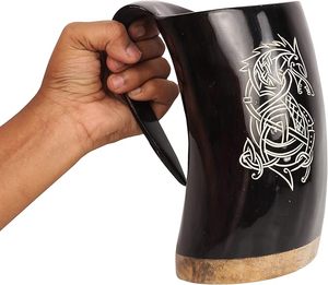 Taza de cuerno para beber tallada vikinga de primera calidad con diseño de dragón de estilo Animal para Navidad y Día del Padre Cerveza Vino Mead Ale Lovers - Product Image 1