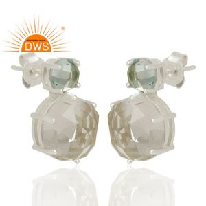 Pendientes de plata de ley con Topacio azul natural y Gema de cristal, joyería personalizada - Product Image 4