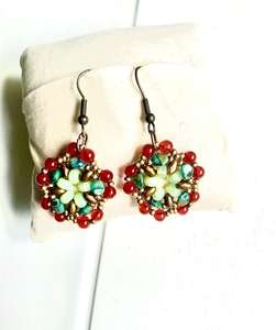 Boucles d'oreilles pendantes en forme de cœur en perles de rocaille colorées, boucles d'oreilles bohèmes en perles de rocaille carrées multicolores pour femmes et filles - Product Image 1