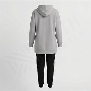 Ensemble de survêtement pour femmes, combinaison de couleurs personnalisée, grandes poches avant, manches élastiques, capuche, vêtements de sport décontractés, ensemble de jogging - Product Image 2