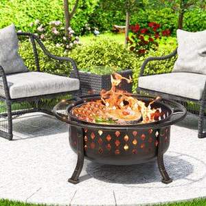 Wide <b>burn</b> area <b>fire</b> <b>pit</b> in cast iron with vintage style finish and thick curved base ideal for lawn heating - Product Image 4