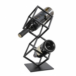 Black Finished Handmade Wrought Iron Metal Vintage Sustainable Wine Rack <b>Tabletop</b> Organizer Home Dining Room Bar Ware Beverage - Product Image 2