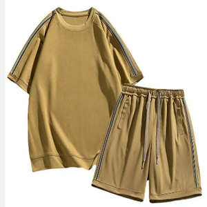 Top qualité été deux pièces hommes ensemble court 100% coton hommes Baggy court col rond t-shirt ensembles hommes haut et short ensemble - Product Image 1