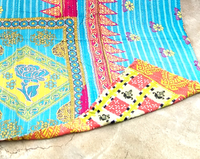 Couverture Kantha en coton faite à la main, motif floral indien vintage imprimé, drap de lit tendance, couleurs mélangées automnales, pour femme