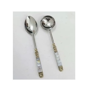 ชุดเซิร์ฟสลัดสแตนเลสขัดเงาสีเงินปลายโค้งทำด้วยมือ - Product Image 5