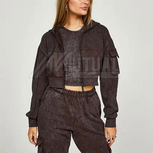 Conjunto de chándales transpirables de lavado ácido de color sólido para mujer personalizado con su logotipo Venta en línea - Product Image 6