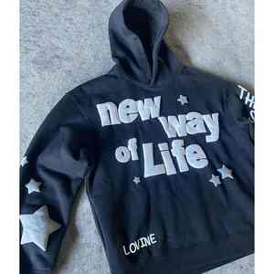 เสื้อฮู้ดโอเวอร์ไซส์สำหรับผู้ชายและผู้หญิงเสื้อผ้าถักแบบมีน้ำหนักพร้อมคุณสมบัติกันหดสำหรับผู้ชายเสื้อมีฮู้ดลายสกรีนลาย - Product Image 4