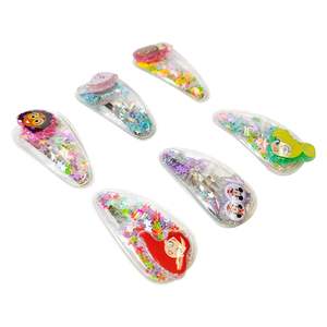 Lot de 6 pinces à cheveux pour filles, sous licence, avec breloques personnages préférés et confettis magiques – Vente en gros - Product Image 1