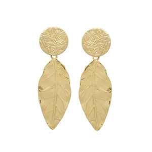 Ensemble de boucles d'oreilles dorées feuille et clou rond - Product Image 1