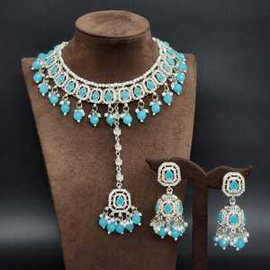 Ensemble de broderie en pierre de couleur argent traditionnel pour dames collier de mariée Double couche en acier inoxydable - Product Image 3