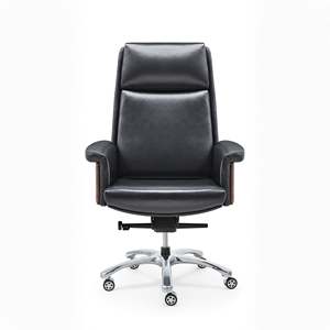 Chaise de bureau de direction à dossier haut en cuir de vachette véritable, design contemporain avec mécanisme de levage, ergonomique chromé pour ateliers, PU durable - Product Image 4