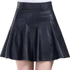 Jupes courtes en cuir PU de couleur noire de vente chaude pour les dames/Mini-jupe évasée A-ligne taille haute pour la fête décontractée - Product Image 1