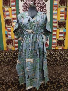 100 por ciento algodón indio Animal impreso Kaftan largo mujeres Casual cómodo verano étnico fiesta vestido - Product Image 2
