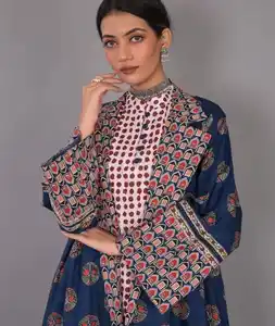 Indian Handmade most fashionable women arabic clothe cotton Printed abaya Muslim dress moroccan Long kaftan