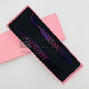 Pince à cils professionnelle en acier inoxydable violet personnalisée poignée en diamant à 90 degrés fort volume de cils incurvés à 90 degrés - Product Image 5