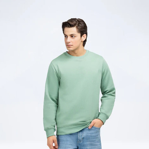 400gsm Custom Logo Solid <b>Crewneck</b> Men's Autumn Sweatshirt Polyester/Cotton Fleece Pullover Long Sleeve - Product Image 1