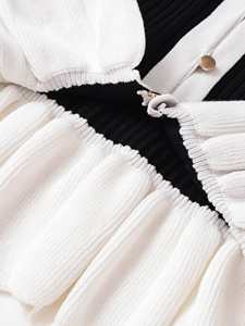 Pull en maille à col rond à manches longues pour femme, tendance vintage automne 2025, polyvalent, imprimé plissé, patchwork, respirant à l'avant - Product Image 4