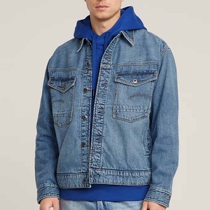 Veste en jean bleu foncé hommes fermeture à glissière col montant vêtements d'extérieur élégant Streetwear inspiré respirant sans couture décontracté avant - Product Image 2