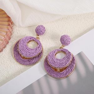 ต่างหูห่วงปาล์มทำด้วยมือสำหรับผู้หญิงเครื่องประดับแบบห้อยสไตล์โบฮีเมียนน้ำหนักเบาวันหยุดพักผ่อนชายหาดในฤดูร้อนดีไซน์แบบฟางทรงรีทรงกลม - Product Image 4