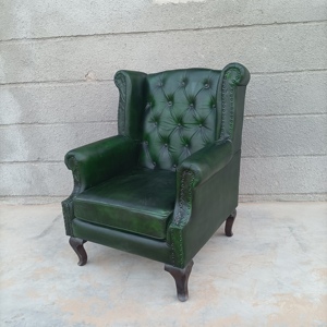 Fauteuil à oreilles en cuir, cuir véritable traditionnel capitonné, canapé multifonctionnel pour salon, meubles de maison, atelier d'hôtel - Product Image 2