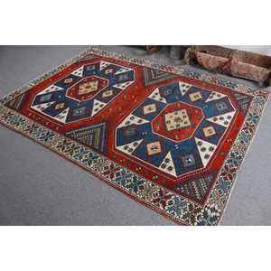 Tapis turc vintage en laine rouge grande taille 5,8x7,9 pieds, design patchwork écologique avec envers en latex - Product Image 4