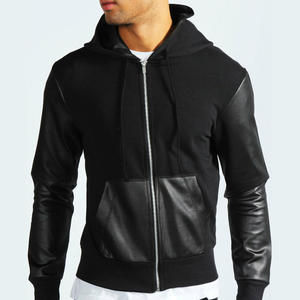 Sudadera con Capucha de Cuero Negro, Estilo Curvo, con Cierre, Personalizable, Transpirable, de Felpa Francesa, Venta al Por Mayor, OEM - Product Image 6