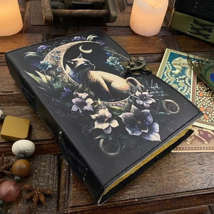 Grimoire Cat Leather Journal Notebook Sketchbook Book of Shadow Witch Wiccan Journal Regalos hechos a mano para Halloween - Product Image 2