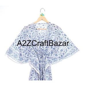 Washable 100 % Pure Cotton V-neck Midi Quilted <b>Jacket</b> Kaftan Tassel Bohemian Floral Print <b>Short</b> <b>Sleeve</b> - Product Image 3