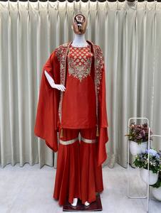 Elegante diseñador paquistaní Totalmente listo Juego de 3 piezas-Bordado Kurta Sharara tradicional Salwar Kameez para ropa de fiesta - Product Image 2