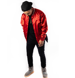 Muestras gratis personalizado satén seda Varsity bombardero chaquetas abotonadas nylon satén seda bombardero Varsity chaquetas universitarias en precio barato - Product Image 6