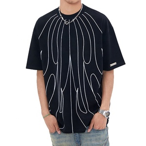 เสื้อยืดผู้ชายสไตล์วินเทจ คอหนา แขนสั้น ทรงหลวม ตัดสั้น ซักย้อมสีแบบแอซิดวอช ผ้าฝ้ายออร์แกนิค 100% ขายส่ง - Product Image 3