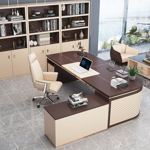 Luxury Modern Executive Office <b>Desk</b> <b>Large</b> Wooden Director Table Brown MDF Manager Workstation for Commercial and Home Office Use - Product Image 4