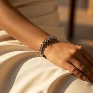 <b>Men's</b> 925 Sterling <b>Silver</b> Star <b>Chain</b> Bracelet Rhodium Plating Diamond Pearl White Gold Rose Gold Religious Perfect Gift for Him - Product Image 2