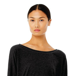 Camiseta de manga larga con hombros descubiertos para mujer, camisa holgada y drapeada con puños Rib 65% poliéster 35% de algodón, 32 o 3,7 oz, gris oscuro - Product Image 4