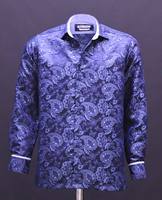 Camisa Casual de Hombre de Lujo Azul Rey a Cuadros con Doble Botonadura y Cuello en V, Ajuste Slim, Manga Larga, Tejido Premium con Sensación Satinada, 100% Algodón
