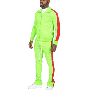 Alta calidad personalizado 100% algodón Vintage Zip up Sweat suits conjunto de Sudadera con capucha de doble capa de dos piezas a rayas chándal Jogging Suit - Product Image 3