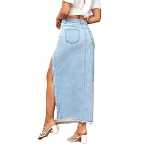 Jupe en jean délavée taille haute style streetwear avec fente latérale, boutonnée, ouverte, jupe crayon pour femmes - Product Image 3